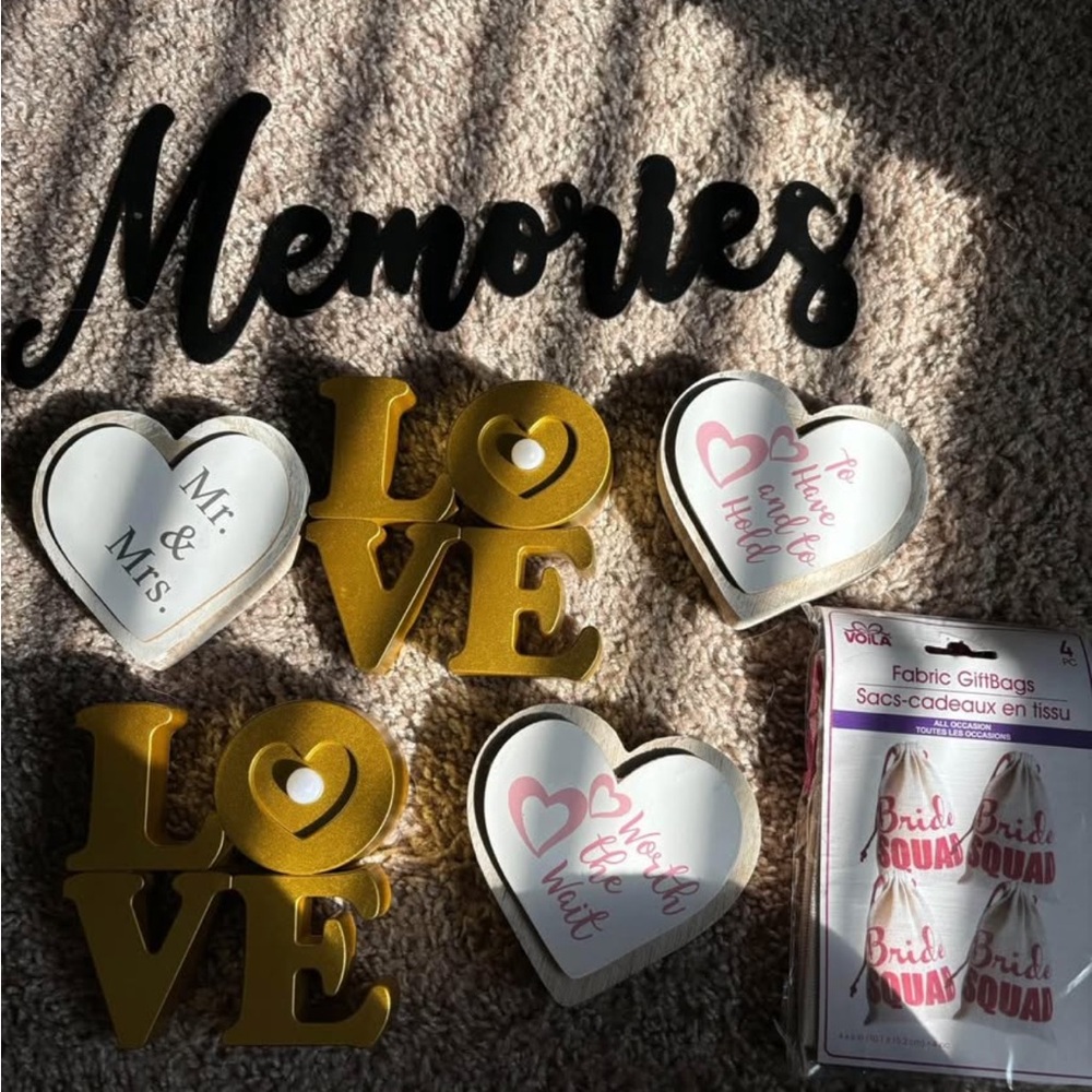 Gold and White Heart-Shaped Love Accents